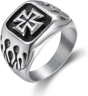 Cross Ring for Men S925 Sterling Silver Hipster Signet Men's Ring Customized Faith Cross Ring for Men Boyfriend Husband Christmas Fathers Day Size 4-16