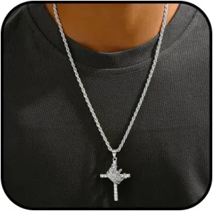 Crown Cross Necklace for Men/Women - Pendant With Rhinestone Crown