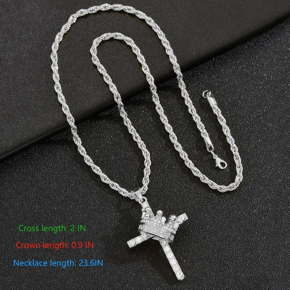 Crown Cross Necklace for Men/Women - Pendant With Rhinestone Crown