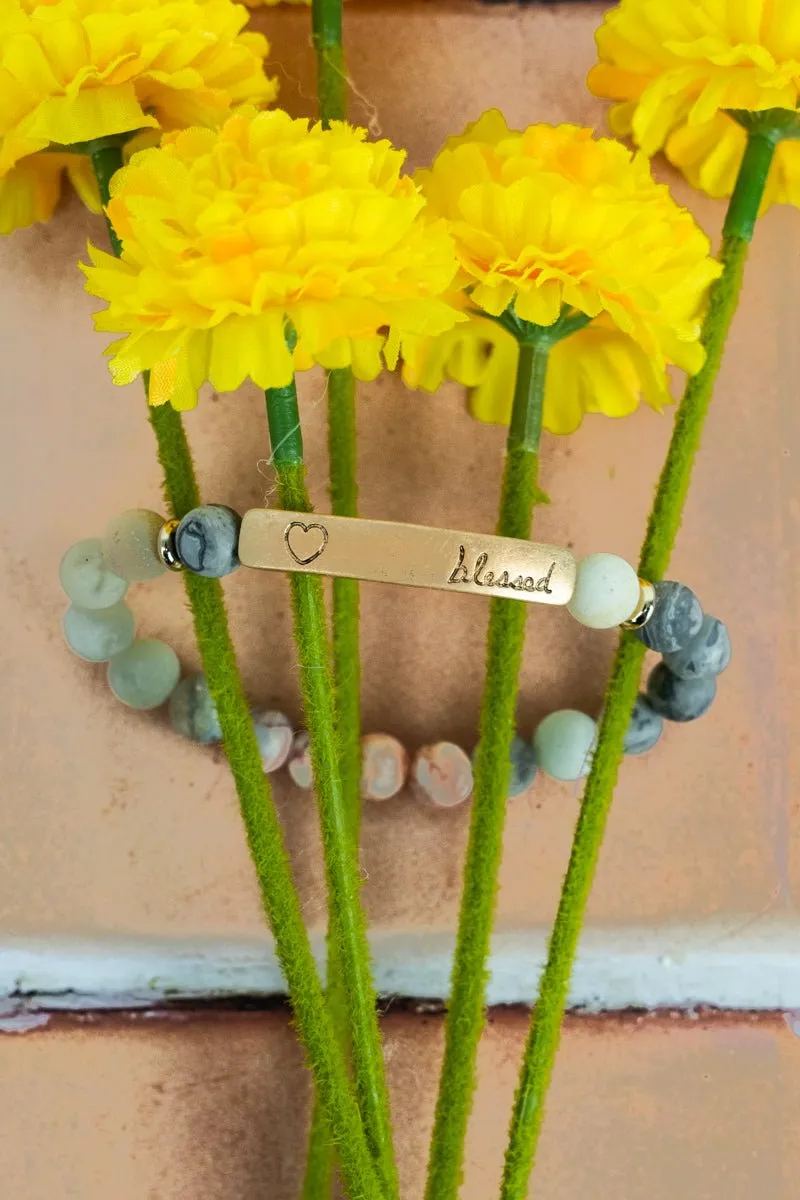 Crystal Avenue Goldtone 'Blessed' Bar Multi Semi-Precious Stone Bracelet