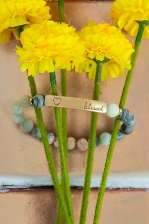 Crystal Avenue Goldtone 'Blessed' Bar Multi Semi-Precious Stone Bracelet