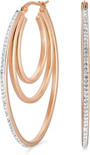 Crystal Boho Style Large Fashion Statement Big Multi Oval Hoop Earrings For Women Rose Silver Tone Stainless Steel 2in
