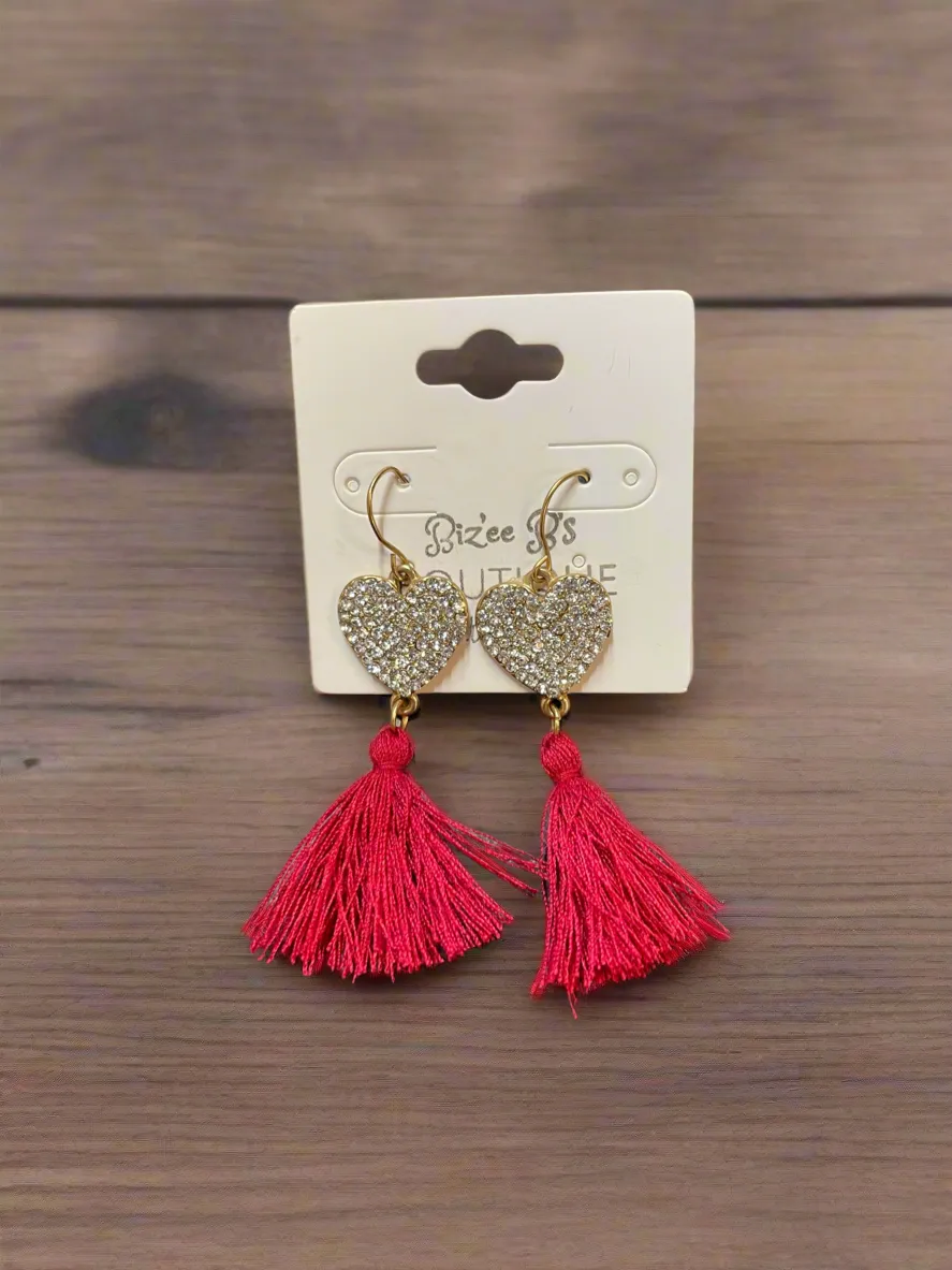 Crystal Heart/Fringe Earrings