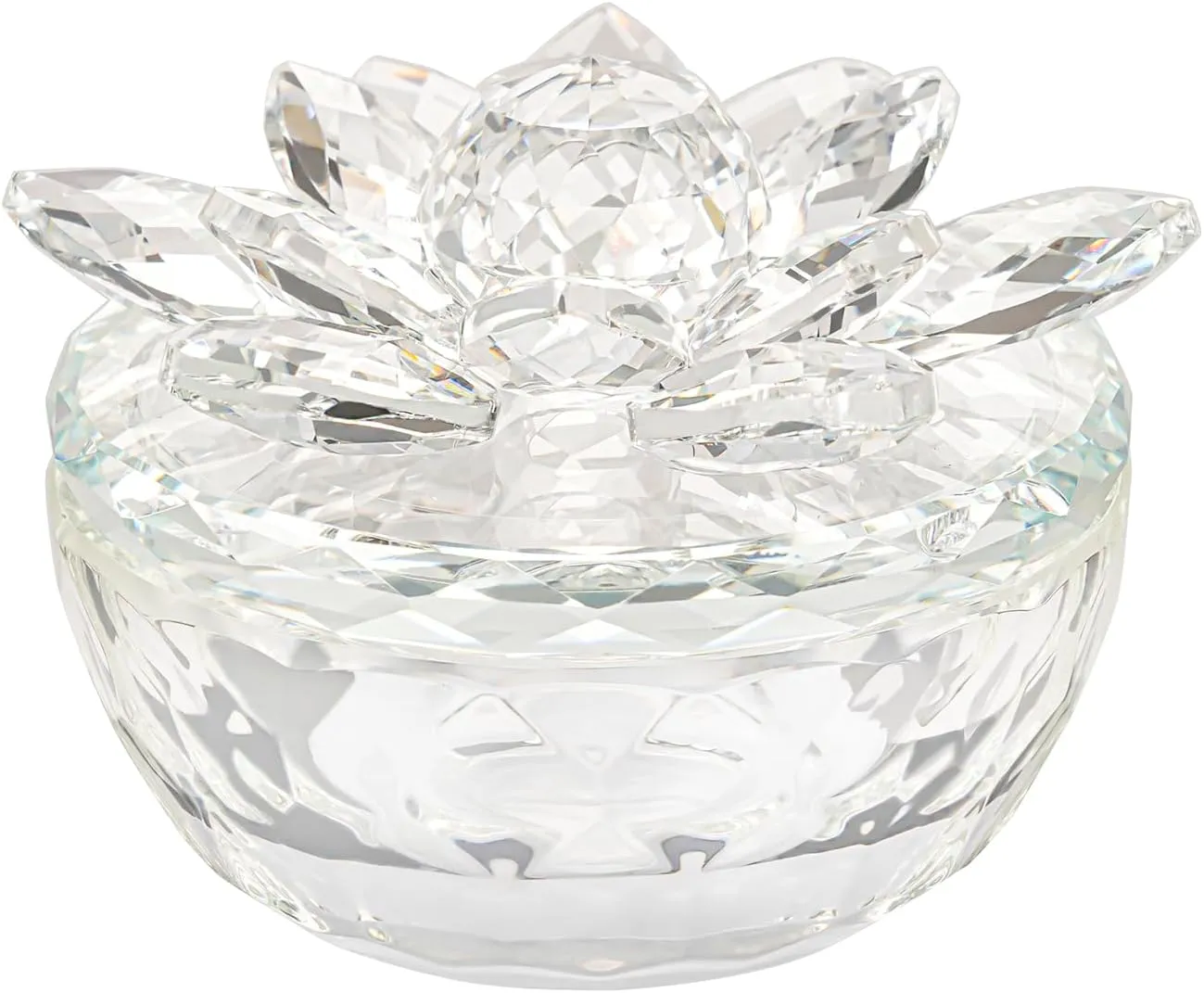 Crystal Jewelry Box Lotus Glass Jewelry Trinket Box with Lid Decorative Box to Ring Earrings Necklace Storage Holder for Home Decor (Transparent)