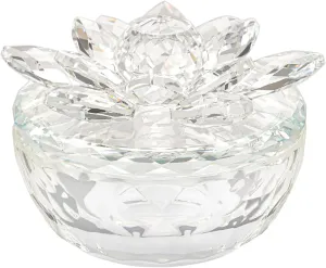 Crystal Jewelry Box Lotus Glass Jewelry Trinket Box with Lid Decorative Box to Ring Earrings Necklace Storage Holder for Home Decor (Transparent)
