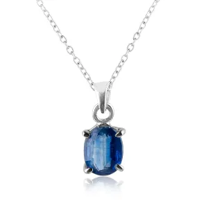 CRYSTALIS Natural Kyanite Gemstone Crystal Pendant Necklace, High Grade Brilliant Cut Crystal in Prong, Chakra Healing Women Gift Jewelry, Rhodium Over 925 Sterling Silver Chain 18 inch