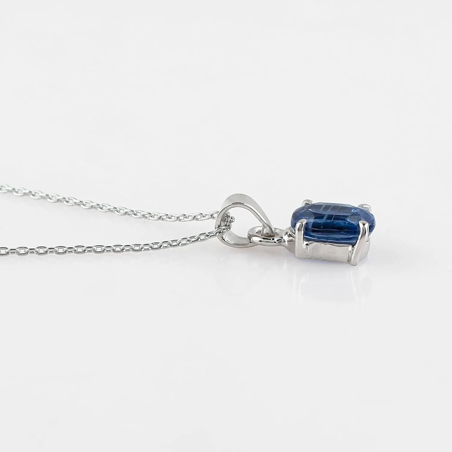 CRYSTALIS Natural Kyanite Gemstone Crystal Pendant Necklace, High Grade Brilliant Cut Crystal in Prong, Chakra Healing Women Gift Jewelry, Rhodium Over 925 Sterling Silver Chain 18 inch