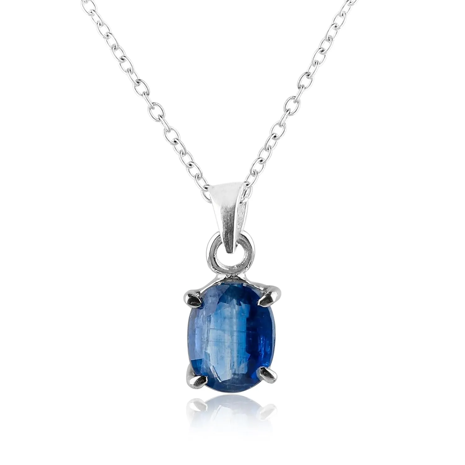 CRYSTALIS Natural Kyanite Gemstone Crystal Pendant Necklace, High Grade Brilliant Cut Crystal in Prong, Chakra Healing Women Gift Jewelry, Rhodium Over 925 Sterling Silver Chain 18 inch