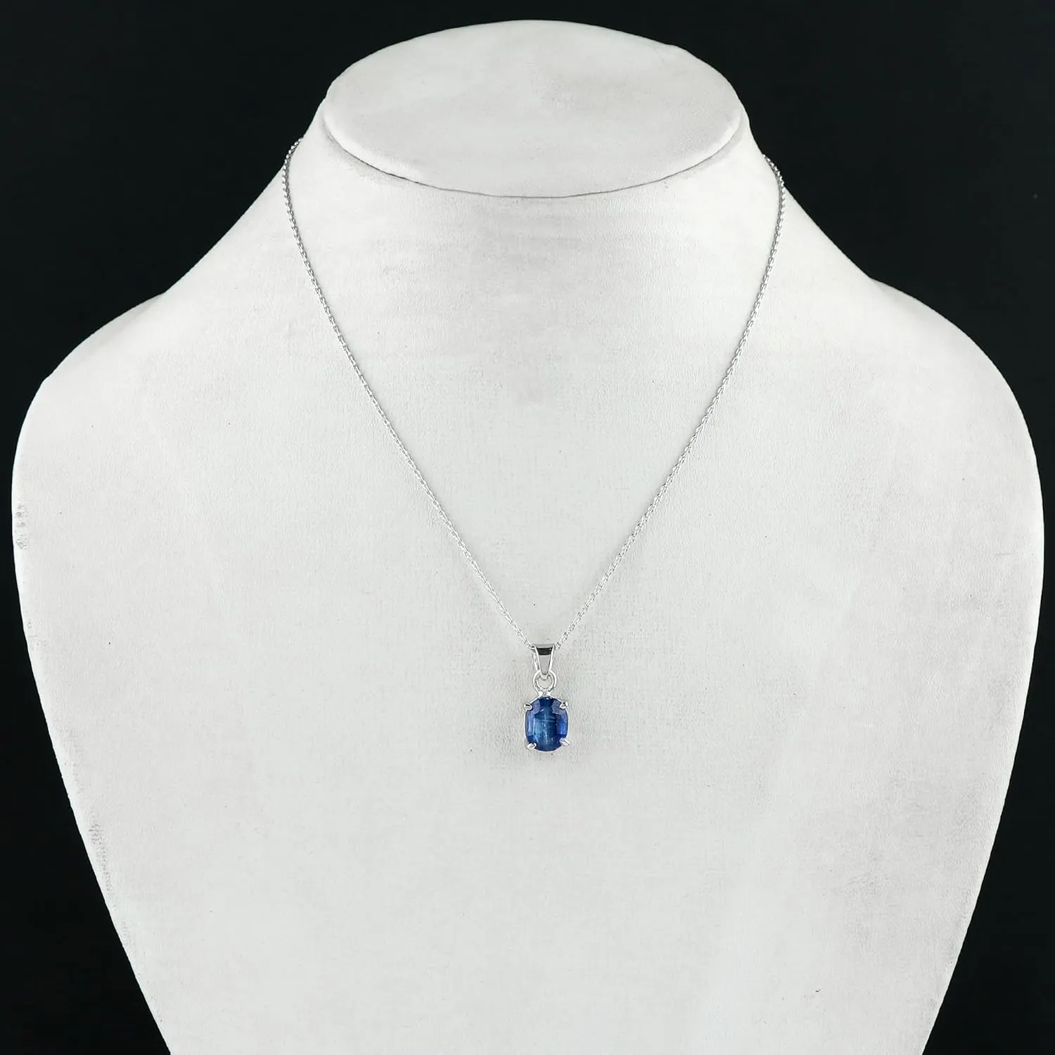 CRYSTALIS Natural Kyanite Gemstone Crystal Pendant Necklace, High Grade Brilliant Cut Crystal in Prong, Chakra Healing Women Gift Jewelry, Rhodium Over 925 Sterling Silver Chain 18 inch