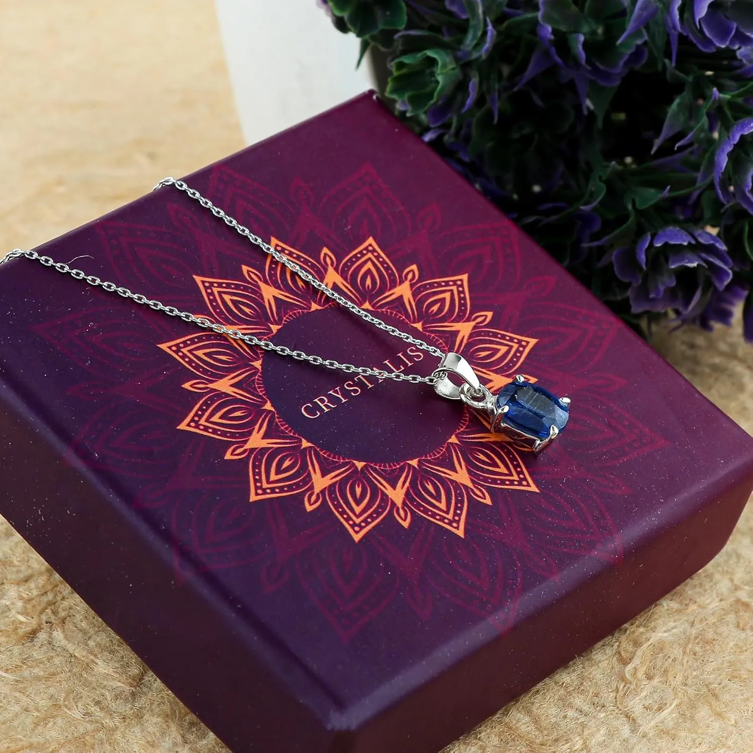 CRYSTALIS Natural Kyanite Gemstone Crystal Pendant Necklace, High Grade Brilliant Cut Crystal in Prong, Chakra Healing Women Gift Jewelry, Rhodium Over 925 Sterling Silver Chain 18 inch