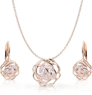 Crystalline Azuria Women 18K Gold Plated White Crystal Roses Flowers Necklace and Earrings Set for Women Wedding Party Bridal Bridesmaid Accessories