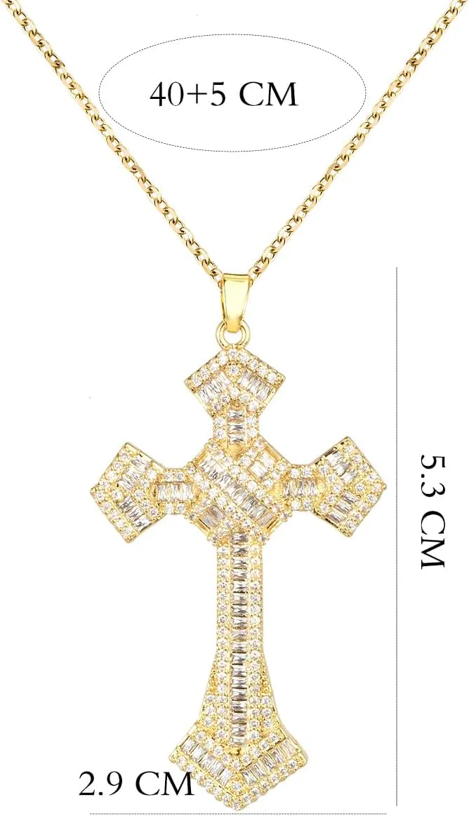 Cubic Zirconia Pendant Necklace Women - 14K Gold Plated CZ Simulated Diamond Crystal Lucky Tree of Life Cross Teardrop Rhinestone Necklace for Wedding Party Prom Bride Bridesmaids Birthday Gift