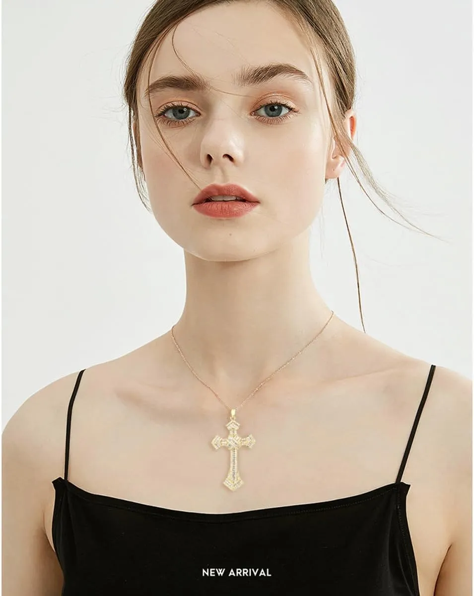 Cubic Zirconia Pendant Necklace Women - 14K Gold Plated CZ Simulated Diamond Crystal Lucky Tree of Life Cross Teardrop Rhinestone Necklace for Wedding Party Prom Bride Bridesmaids Birthday Gift