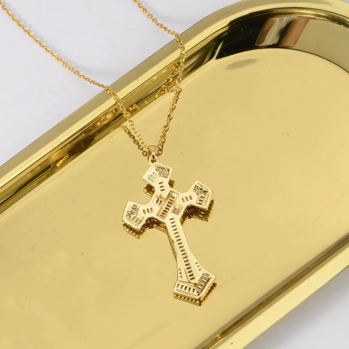 Cubic Zirconia Pendant Necklace Women - 14K Gold Plated CZ Simulated Diamond Crystal Lucky Tree of Life Cross Teardrop Rhinestone Necklace for Wedding Party Prom Bride Bridesmaids Birthday Gift