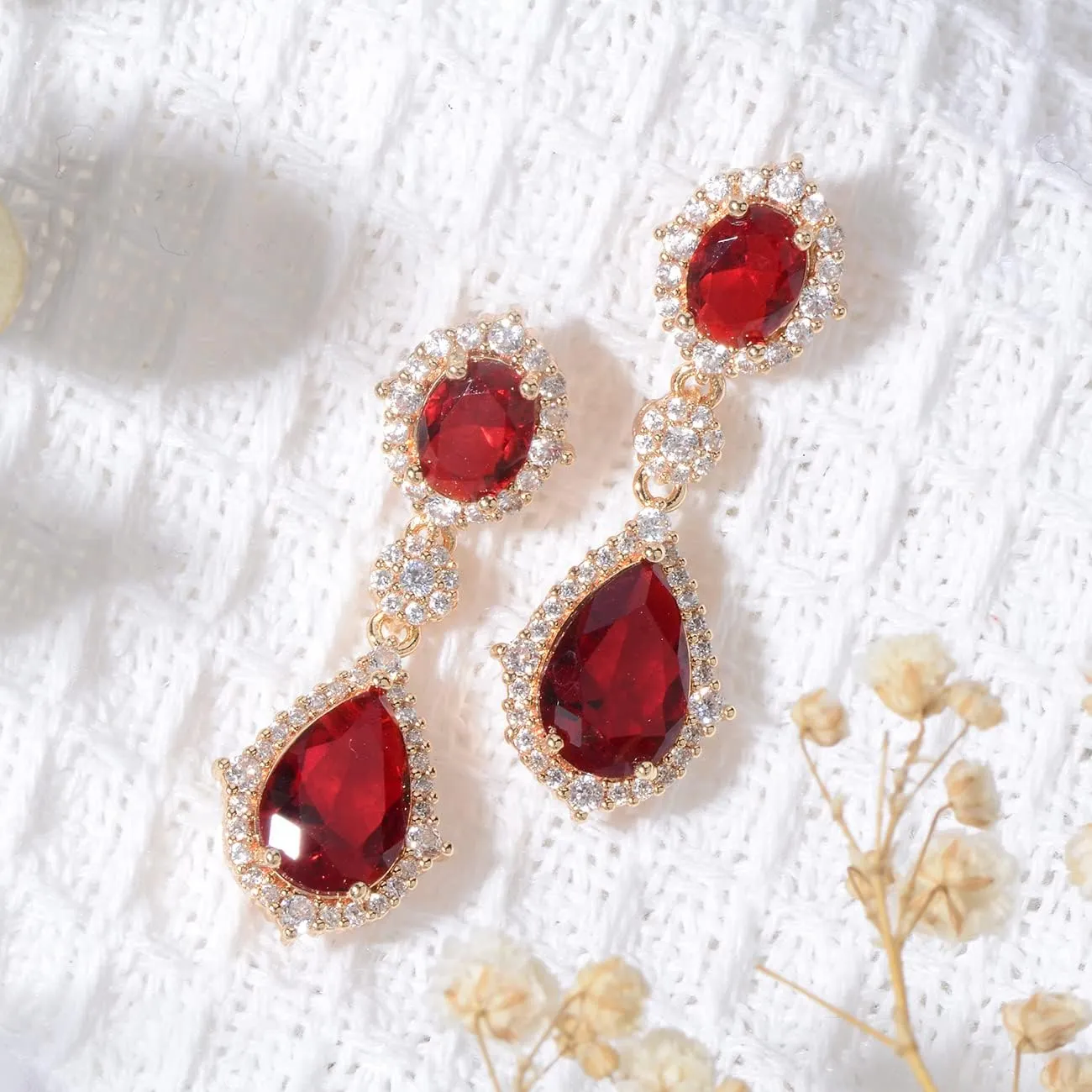 Cubic Zirconia Teardrop Earrings Women - Sterling Silver CZ Crystal Dangle Drop Earrings for Wedding Bridal Costume Jewelry for Bride Bridesmaids Girls Party Prom Birthstone Earrings