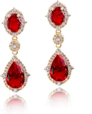 Cubic Zirconia Teardrop Earrings Women - Sterling Silver CZ Crystal Dangle Drop Earrings for Wedding Bridal Costume Jewelry for Bride Bridesmaids Girls Party Prom Birthstone Earrings