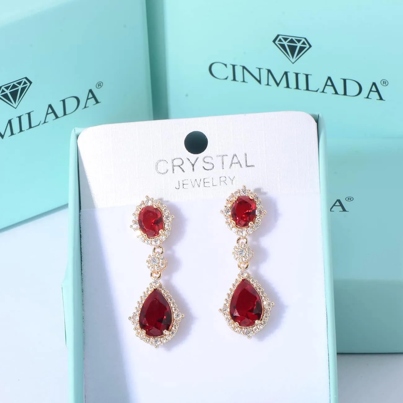 Cubic Zirconia Teardrop Earrings Women - Sterling Silver CZ Crystal Dangle Drop Earrings for Wedding Bridal Costume Jewelry for Bride Bridesmaids Girls Party Prom Birthstone Earrings