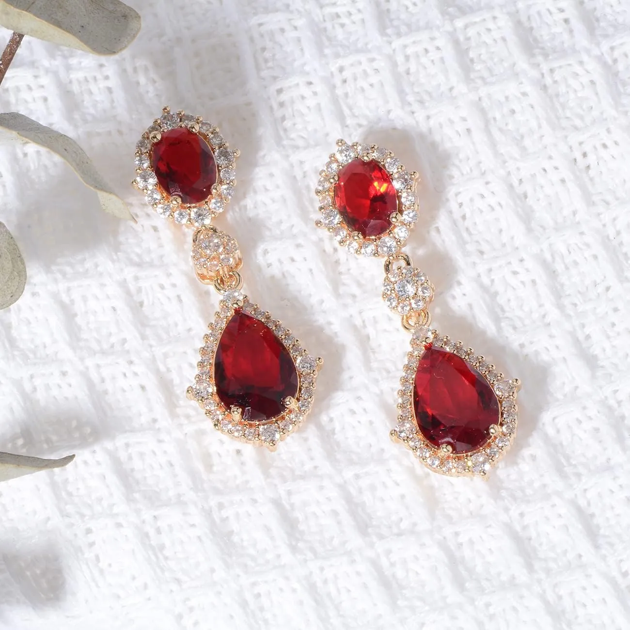 Cubic Zirconia Teardrop Earrings Women - Sterling Silver CZ Crystal Dangle Drop Earrings for Wedding Bridal Costume Jewelry for Bride Bridesmaids Girls Party Prom Birthstone Earrings