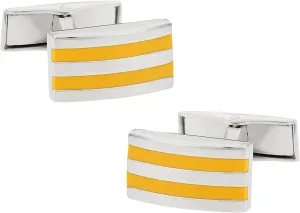 Cuff-Daddy Beveled Gold and Silver Tone Bar Cufflinks with Presentation Box