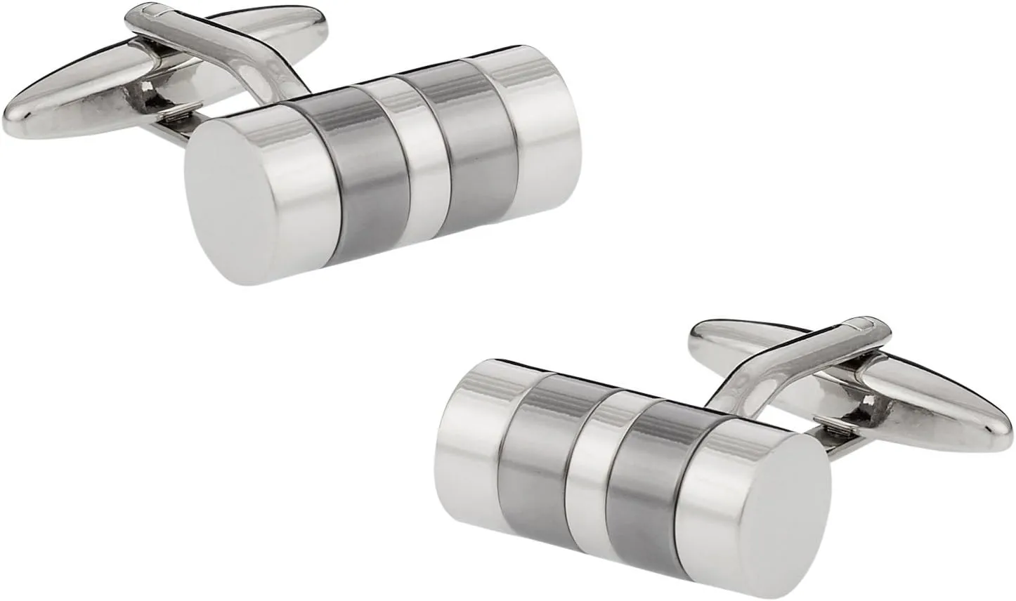 Cuff-Daddy Striped Barrel Silver Cufflinks with Presentation Box