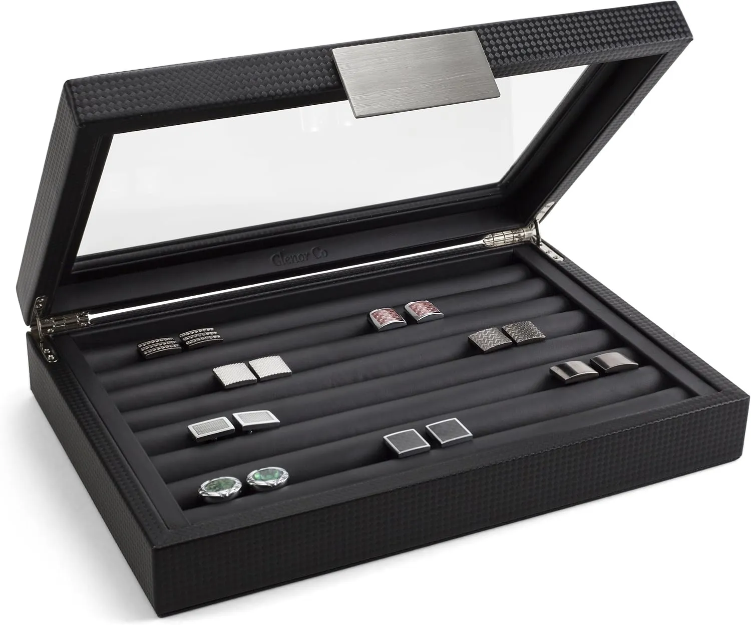 Cufflink Box for Men - Holds 70 Cufflinks - Luxury Display Jewelry Case Design - Metal Buckle Holder, Large Glass Top