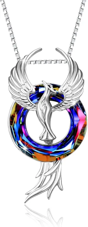 CUOKA MIRACLE Phoenix Necklace with Crystal for Women 925 Sterling Silver Peacock Necklace Nirvana of Phoenix Gifts Jewelry for Girls Daughter Women