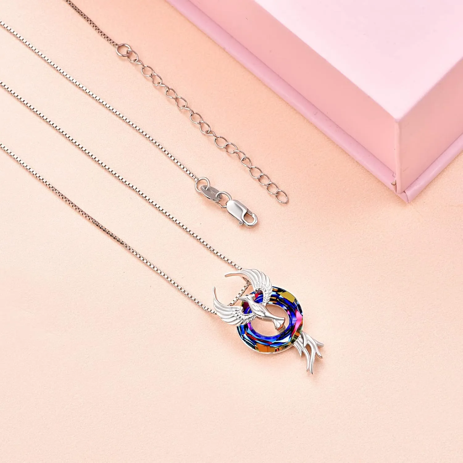 CUOKA MIRACLE Phoenix Necklace with Crystal for Women 925 Sterling Silver Peacock Necklace Nirvana of Phoenix Gifts Jewelry for Girls Daughter Women