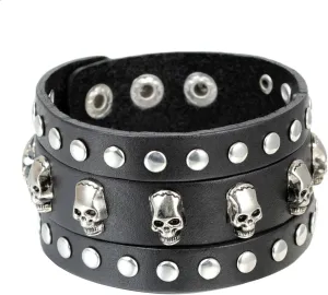 Cupimatch Punk Gothic Skull Rivet Wide Leather Bracelet Cuff Adjustable 7.5"- 8.7"