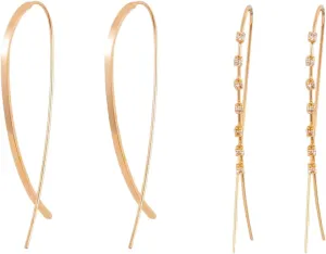 Curved Cut Threader Earrings, Minimalist U Shaped Open Wire Needle Gold Drop Dangle Earrings Long Hoop Earrings (A)