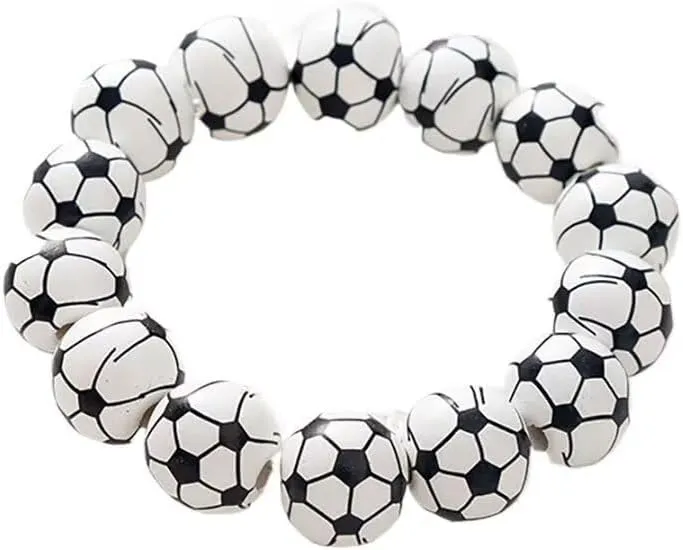 Cute Baseball Soccer Basketball Wooden Bracelet Football Volleyball Rugby Tennis Beaded Ball Stretch Bracelet Bangle for Women Men Sports Jewelry