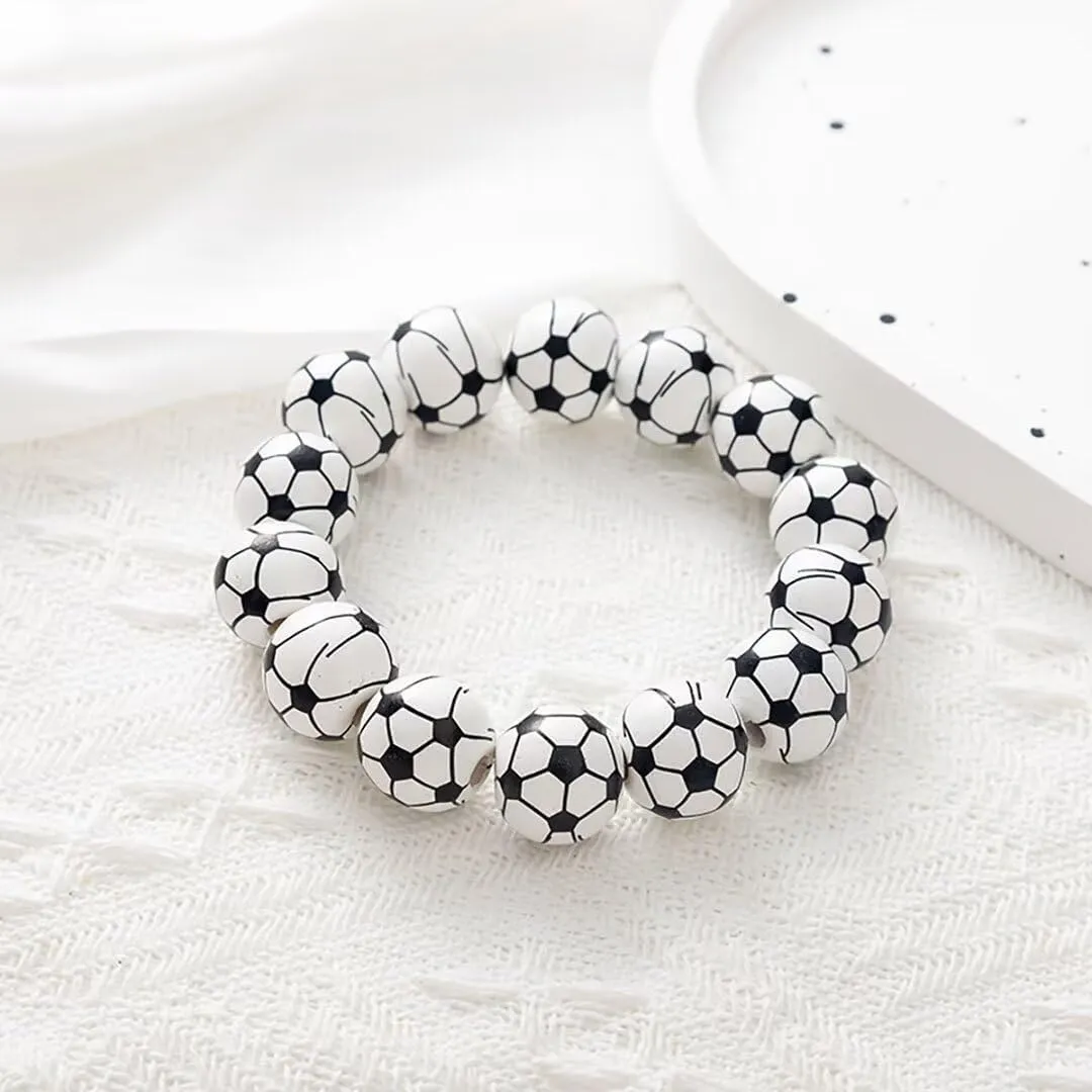 Cute Baseball Soccer Basketball Wooden Bracelet Football Volleyball Rugby Tennis Beaded Ball Stretch Bracelet Bangle for Women Men Sports Jewelry