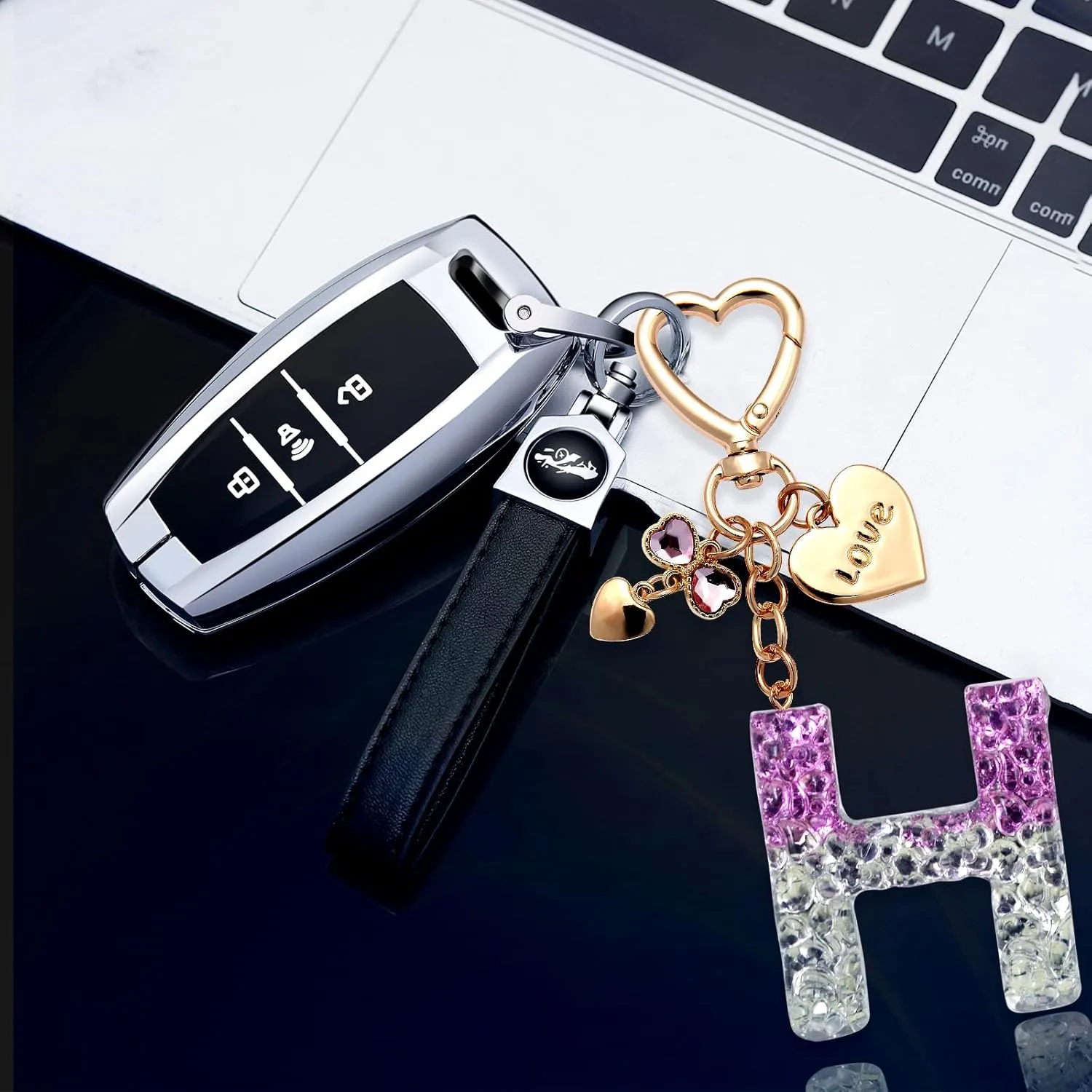 Cute Bling initial love keychain gift for women girls purse, handbags, bag Cup Charms Accessories