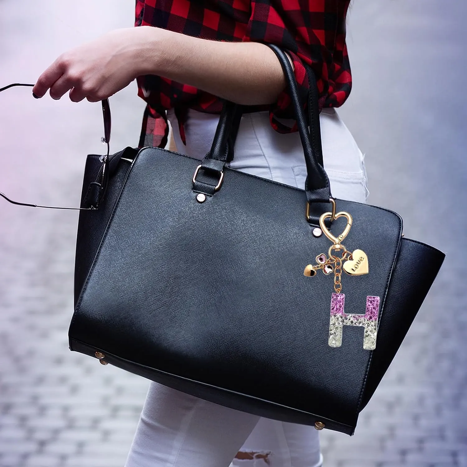 Cute Bling initial love keychain gift for women girls purse, handbags, bag Cup Charms Accessories