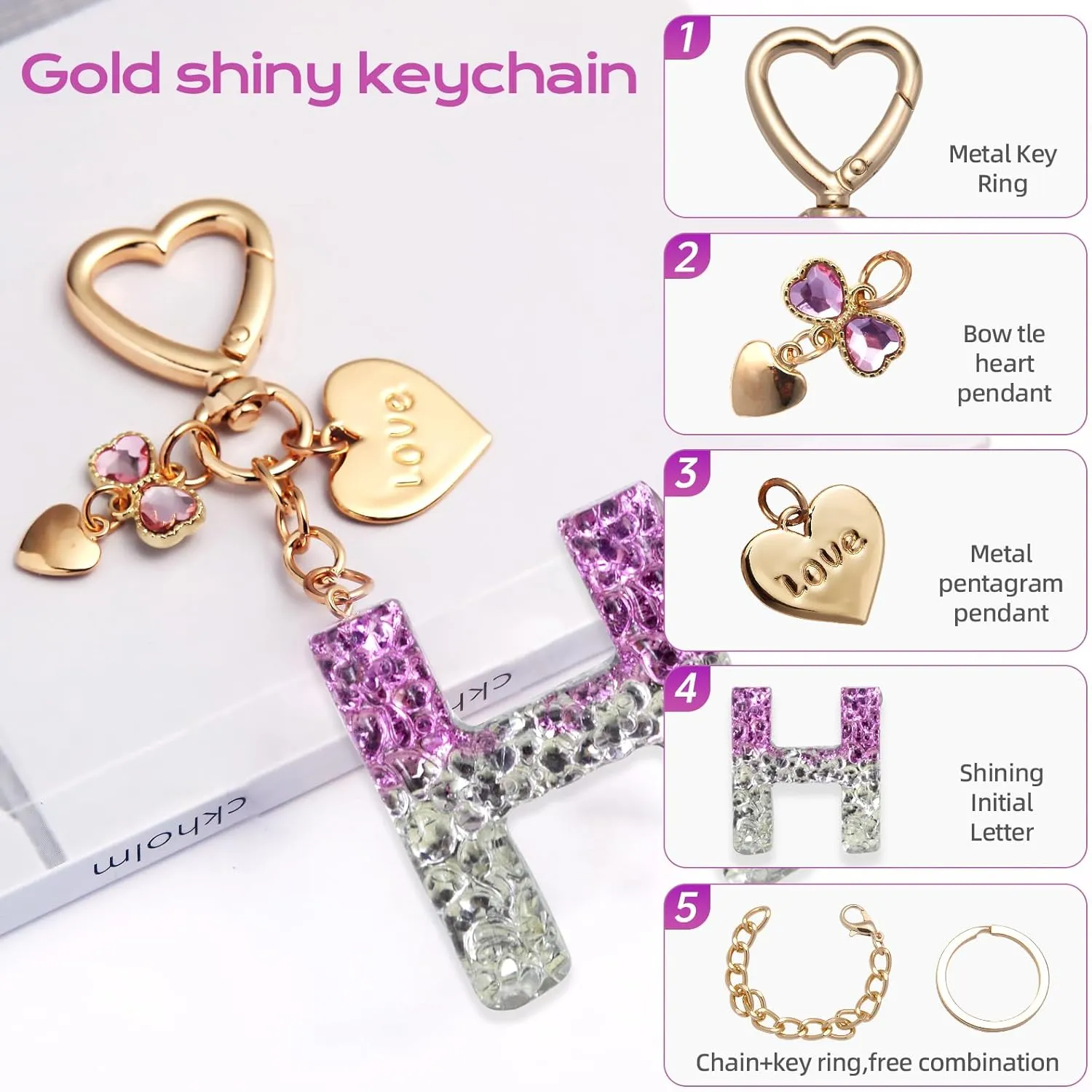 Cute Bling initial love keychain gift for women girls purse, handbags, bag Cup Charms Accessories