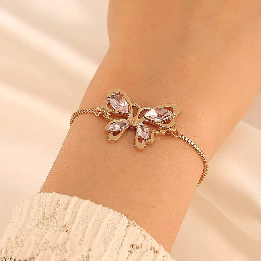 Cute Butterfly Bracelet for Women Adjustable Crystal Butterfly Bracelet Lucky Butterfly Friendship Bracelet Prom Jewelry