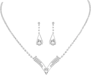 Daily New Bridal Wedding Clear Austrian Crystal Rhinestone Water Drop Necklace Earrings Jewelry Set