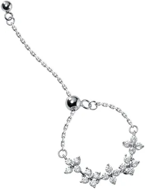 Dainty Flower Finger Rings Sterling Silver 925 for Women Cute Cubic Zirconia Crystal Adjustable Threader Tassel Chain Ball Statement Stacking Ring Tail Band Jewelry Gifts BFF