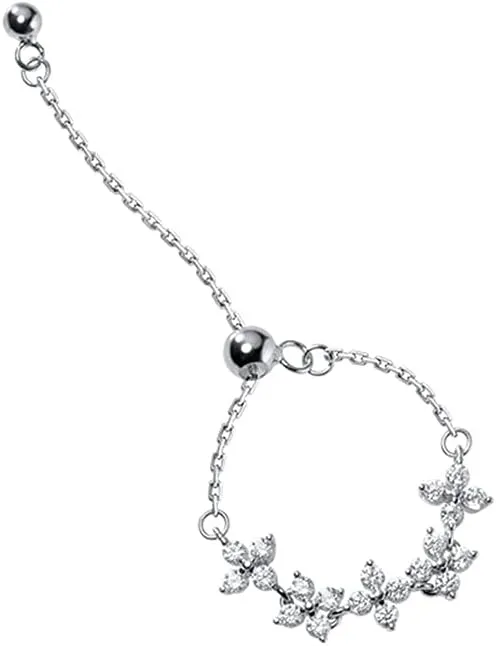 Dainty Flower Finger Rings Sterling Silver 925 for Women Cute Cubic Zirconia Crystal Adjustable Threader Tassel Chain Ball Statement Stacking Ring Tail Band Jewelry Gifts BFF