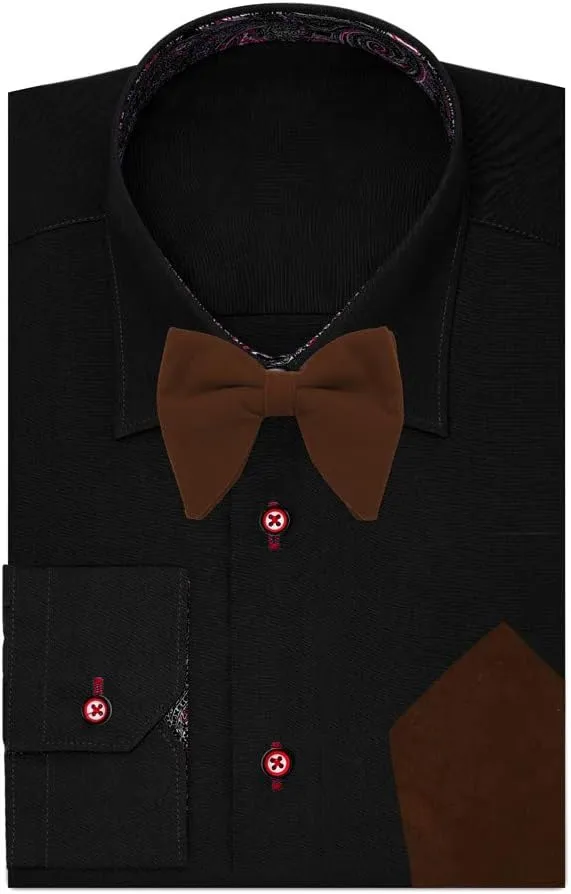 Dan Smith Mens Big Bow Ties Set Soild Velvet Oversize Pre-Tied Bow Tie Hanky Cuff Hankchief Cufflinks Lapel Pin