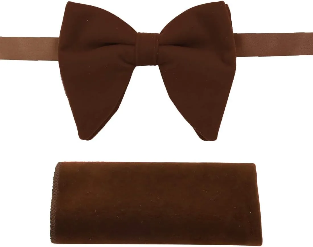 Dan Smith Mens Big Bow Ties Set Soild Velvet Oversize Pre-Tied Bow Tie Hanky Cuff Hankchief Cufflinks Lapel Pin