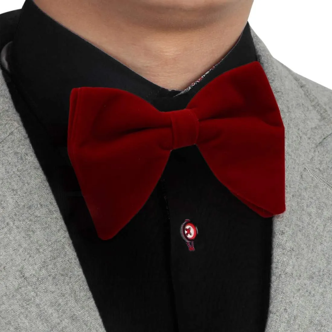 Dan Smith Mens Big Bow Ties Set Soild Velvet Oversize Pre-Tied Bow Tie Hanky Cuff Hankchief Cufflinks Lapel Pin