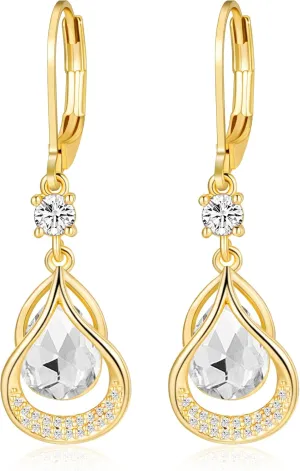 Dangle Earrings Trendy Leverback Birthstone Earrings 14K Sliver/Gold/Rose Gold Teardrop Dangle Earrings Fine Jewelry Birthday Gifts for Women