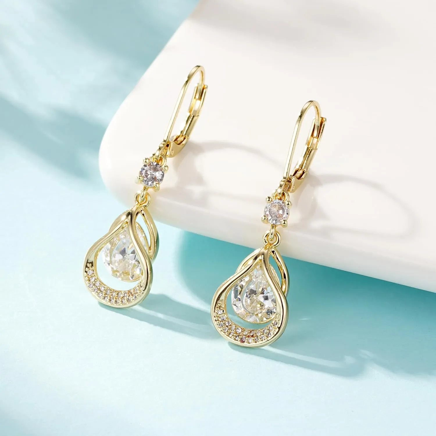 Dangle Earrings Trendy Leverback Birthstone Earrings 14K Sliver/Gold/Rose Gold Teardrop Dangle Earrings Fine Jewelry Birthday Gifts for Women