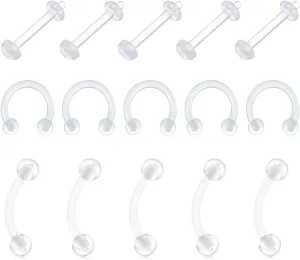 D.Bella 12Pcs 16G 8mm Horseshoe Colorful Clear Boiflex Nose Rings Hoop Lip Eyebrow Retainer Fake Nose Septum Cartilage Earrings Ring Piercing Retainer