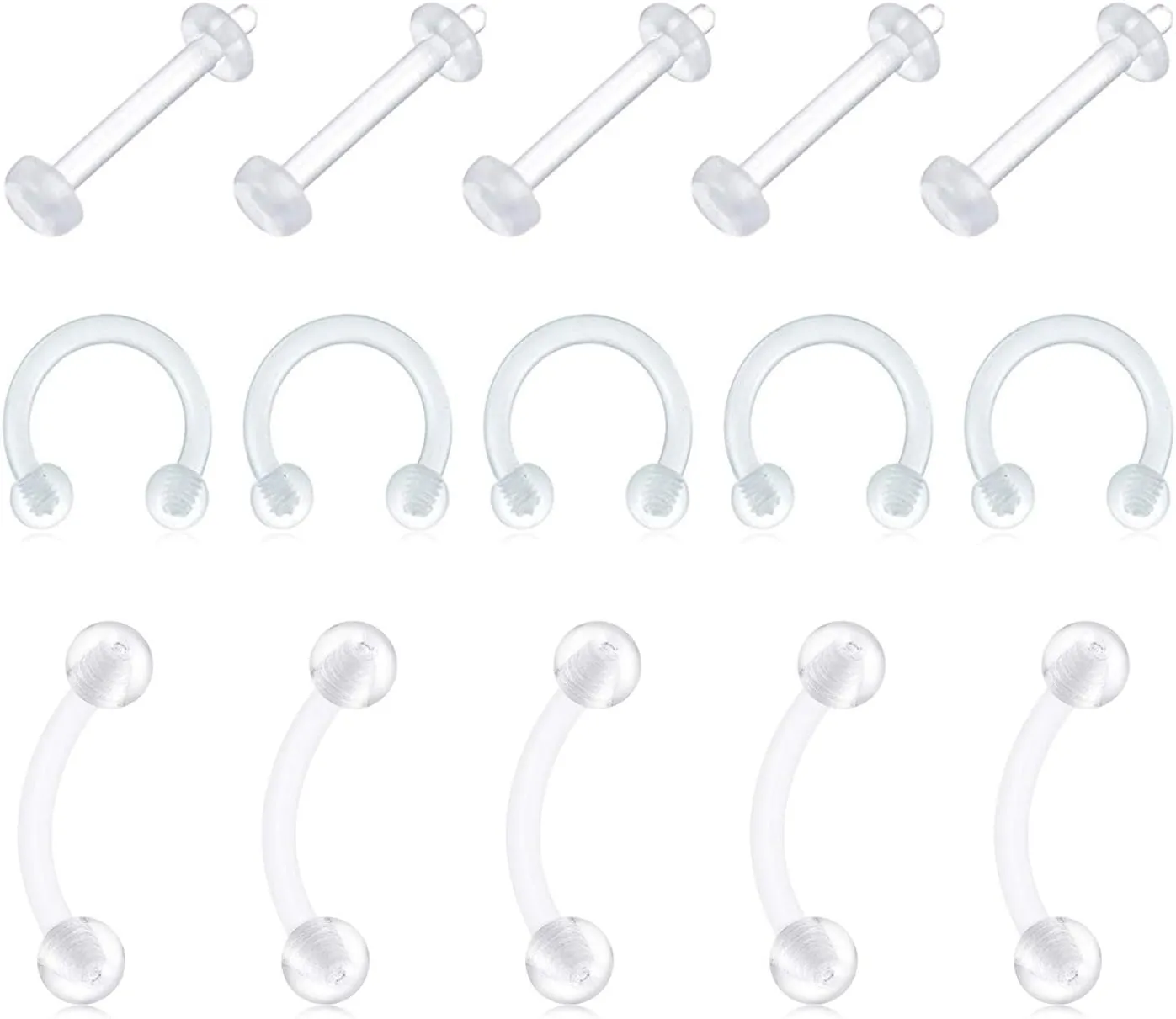 D.Bella 12Pcs 16G 8mm Horseshoe Colorful Clear Boiflex Nose Rings Hoop Lip Eyebrow Retainer Fake Nose Septum Cartilage Earrings Ring Piercing Retainer