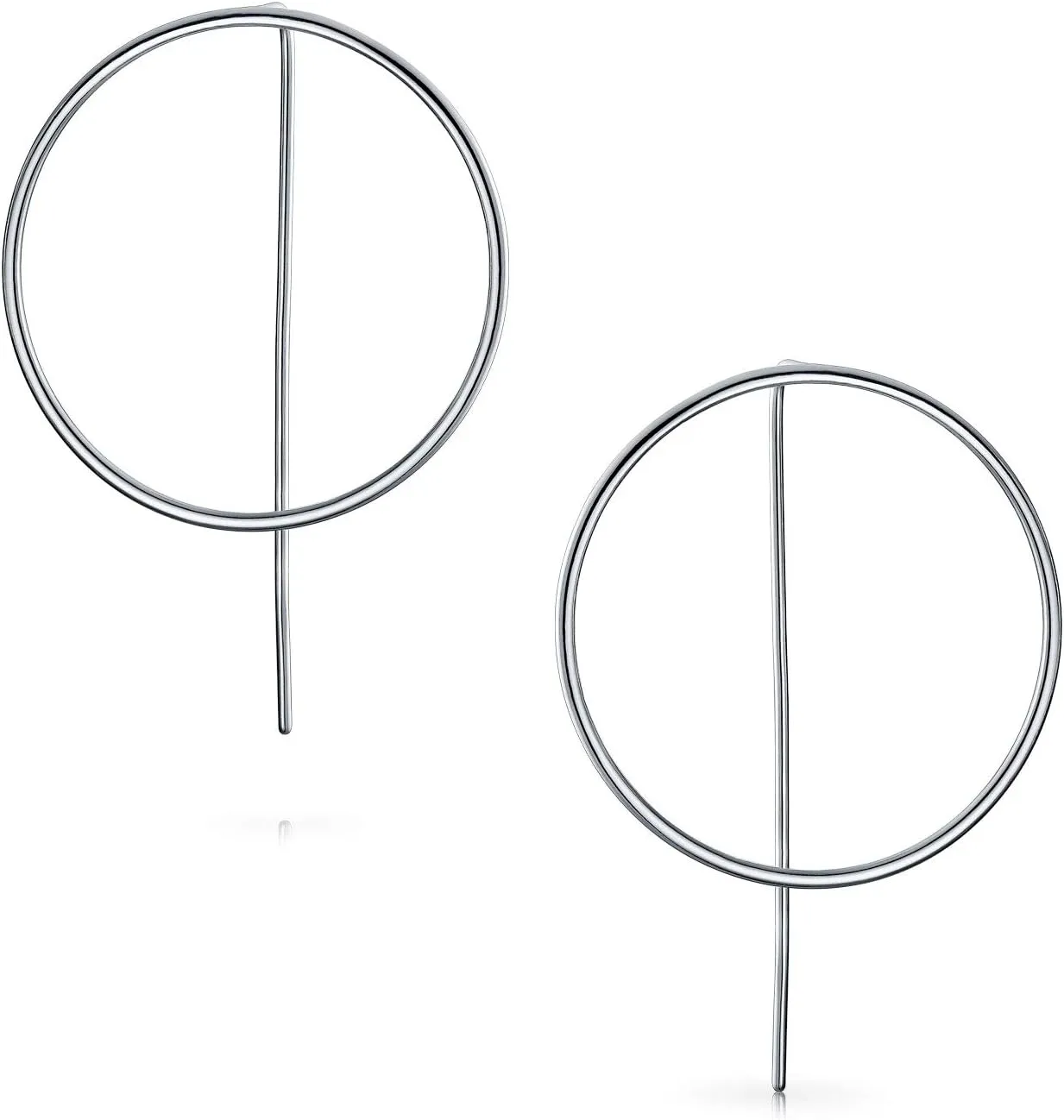 Delicate Minimalist Geometric Thin Round Open Circle Modern Threader Hoop Earrings For Women Teen .925 Sterling Silver
