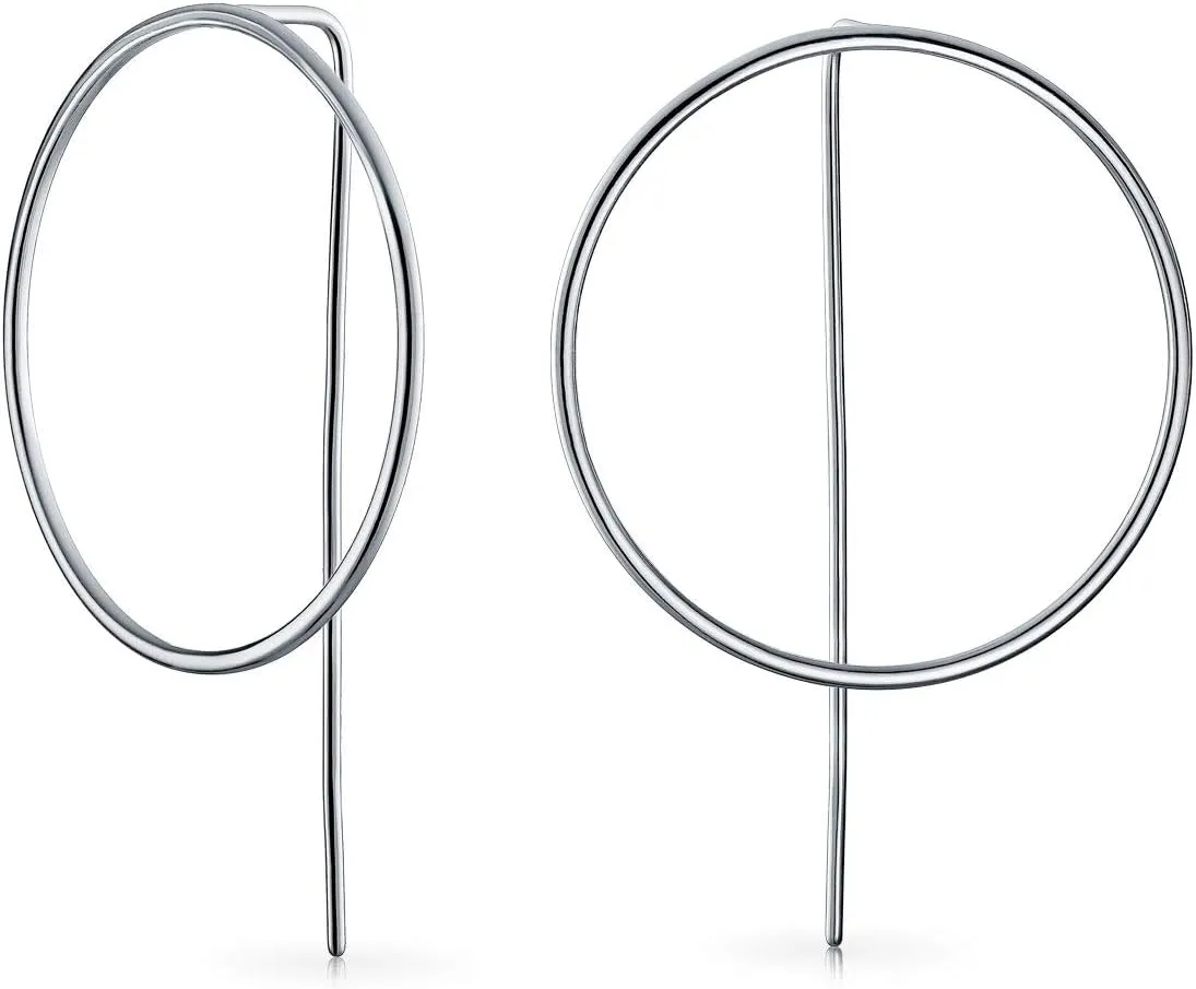 Delicate Minimalist Geometric Thin Round Open Circle Modern Threader Hoop Earrings For Women Teen .925 Sterling Silver