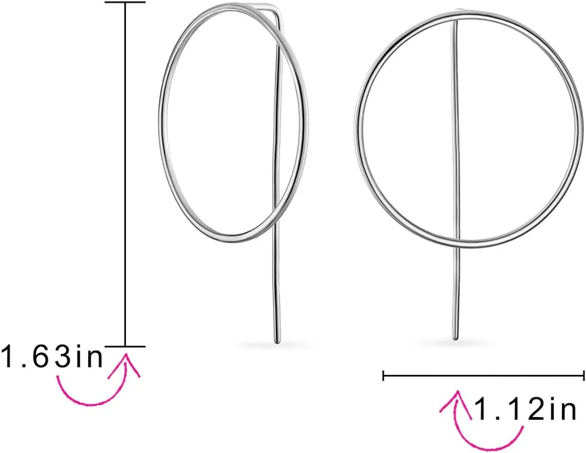 Delicate Minimalist Geometric Thin Round Open Circle Modern Threader Hoop Earrings For Women Teen .925 Sterling Silver