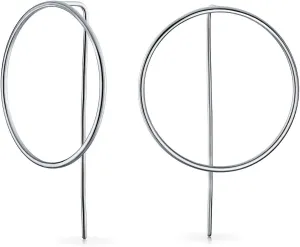 Delicate Minimalist Geometric Thin Round Open Circle Modern Threader Hoop Earrings For Women Teen .925 Sterling Silver