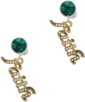 Delight Jewelry Goldtone Crystal Script ''Faith'' - Large Crystal Clip on Earrings